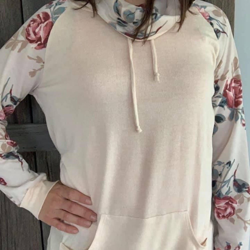Cream Floral Sleeve Cowl Neck - New!